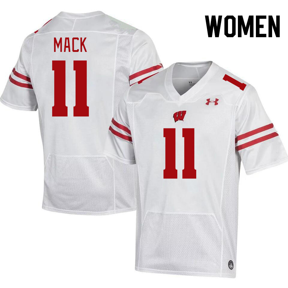 Women #11 Michael Mack Wisconsin Badgers College Football Jerseys Stitched-White